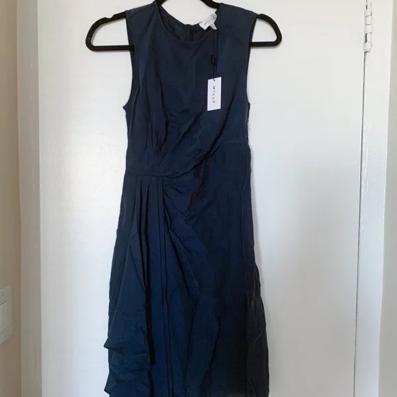 Milly Navy Front Drape Silk Dress - Picture 6 of 7